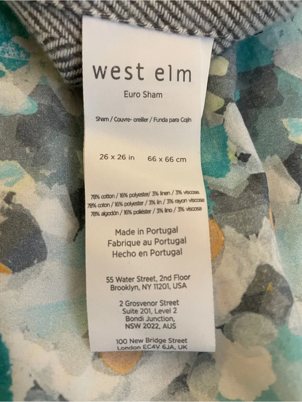 West Elm Flannel Gray Herringbone Accent Euro Pillow Cover Sz 36” x 36”